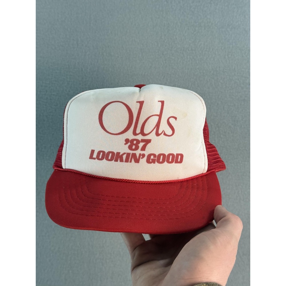 Vintage Olds 87 Lookin Good Hat Cap Snap Back Mens One Size Red Mesh Trucker